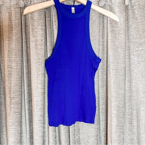 Free People Royal Blue High Neck Ribbed Tank Top Size Small - Picture 1 of 11
